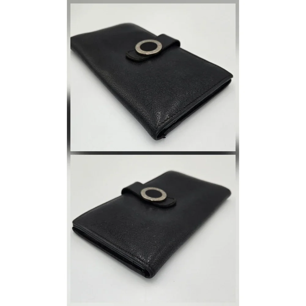 Bvlgari Black Pebbled Leather Long Continental Wallet Red Interior Logo Ring